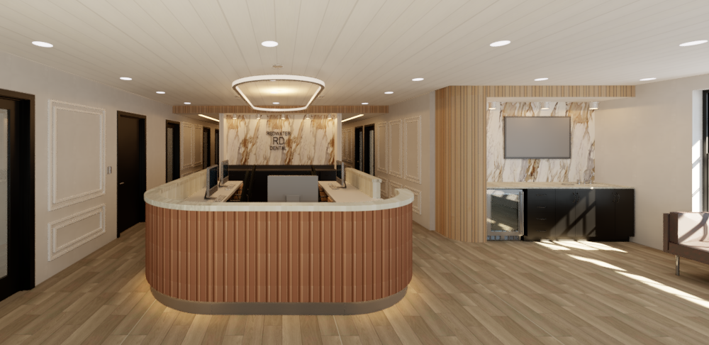 Architectural rendering of the renovated Redwater Dental Clinic interior