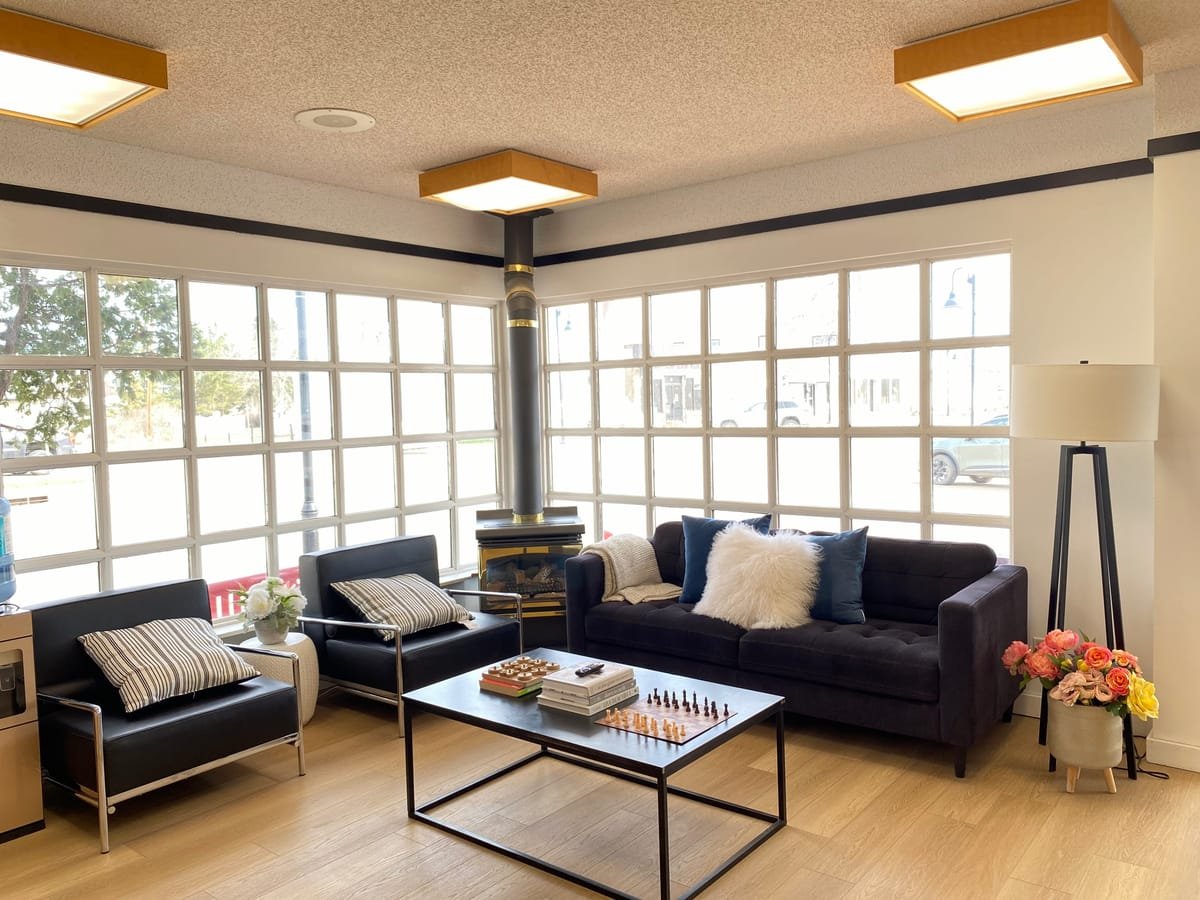 Comfortable waiting room at Redwater Dental Clinic